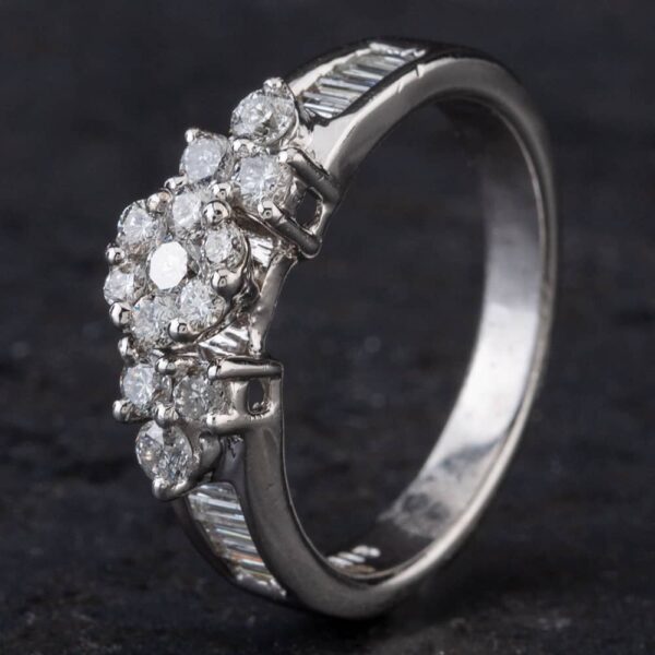 Pre-Owned 14ct White Gold 1.15ct Diamond Shoulders Cluster Ring 4312068
