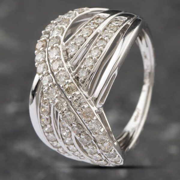 Pre-Owned 9ct White Gold 1.02ct Brilliant Cut Diamond Crossover Ring 43121057