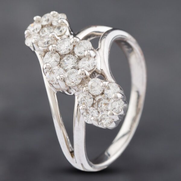 Pre-Owned 18ct White Gold 1.00ct Brilliant Cut Diamond Cross Over Triple Cluster Ring 43121181