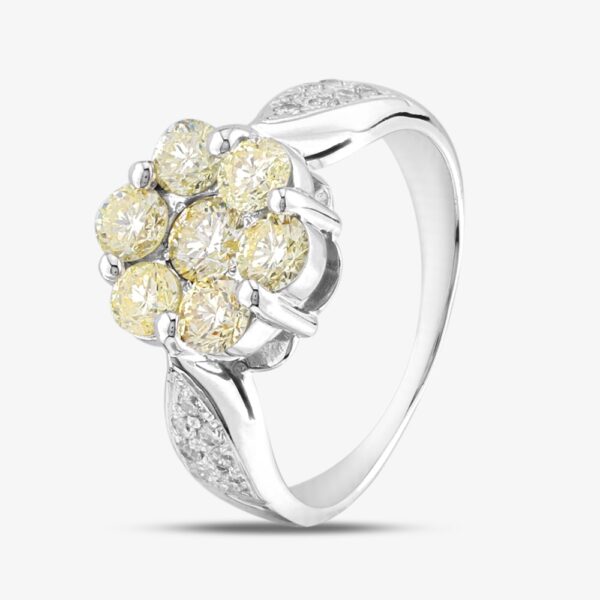 Pre-Owned 18ct White Gold 1.70ct Brilliant Cut Fancy Yellow Diamond Round Seven Stone Cluster Ring 43121192