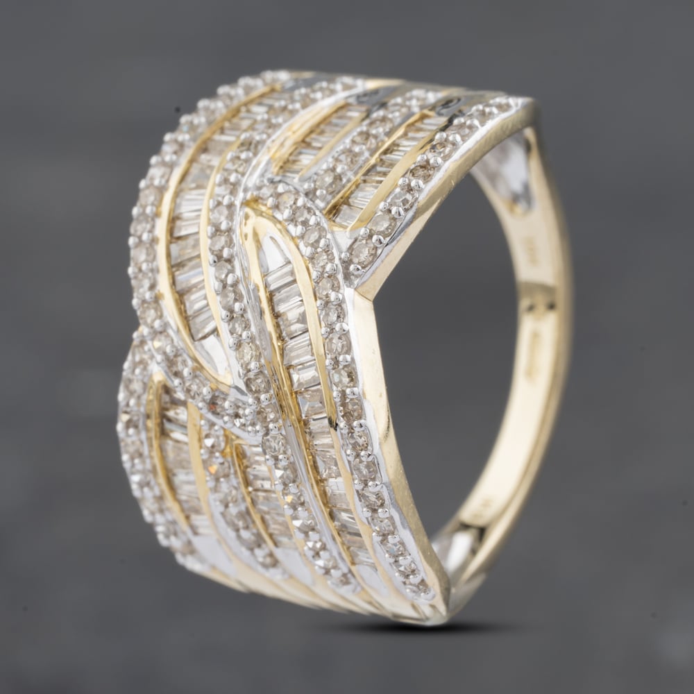 Pre-Owned 14ct Yellow Gold 1.00ct Diamond Seven Row Crossover Band Ring 43121196