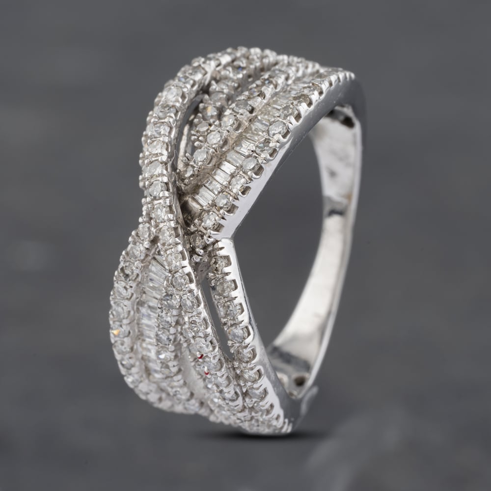 Pre-Owned 9ct White Gold 1.00ct Diamond Crossover Ring 43121199