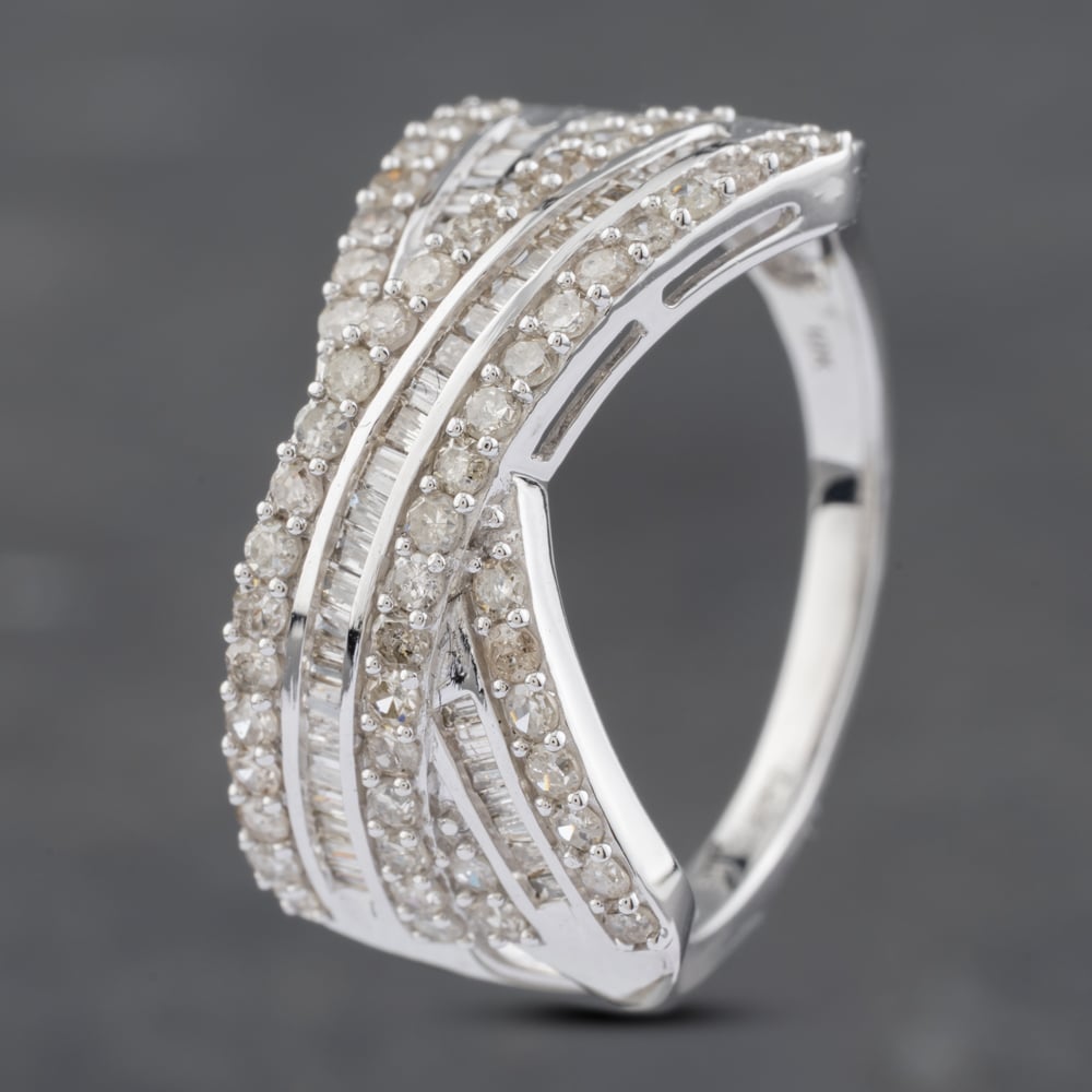 Pre-Owned 9ct White Gold 1.00ct Diamond Crossover Ring 43121202