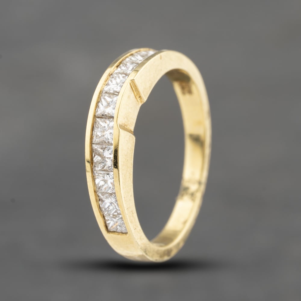 Pre-Owned 18ct Yellow Gold 0.72ct Princess Cut Diamond Channel Set Half Eternity Ring 43121232