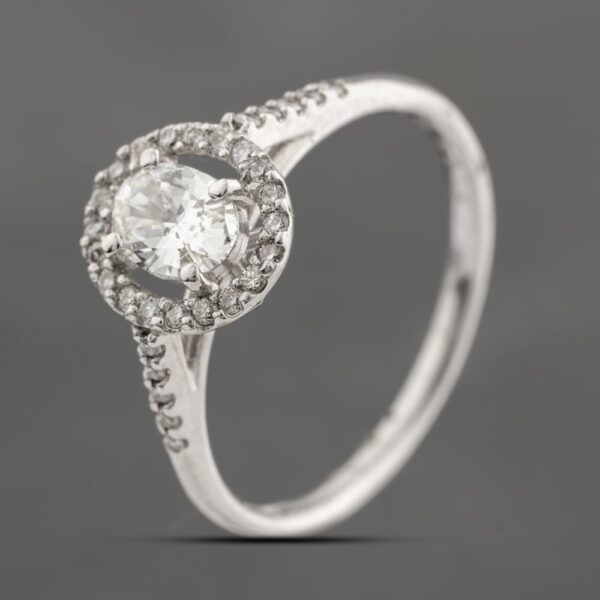 Pre-Owned 18ct White Gold 0.56ct Diamond Oval Halo Cluster Ring 43121247