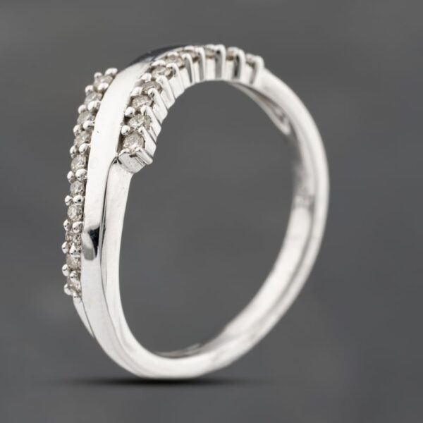 Pre-Owned 9ct White Gold 0.20ct Brilliant Cut Diamond Wave Dress Ring 43121312