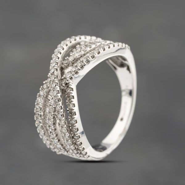 Pre-Owned 9ct White Gold 1.00ct Diamond 6 Row Crossover Ring 43121316