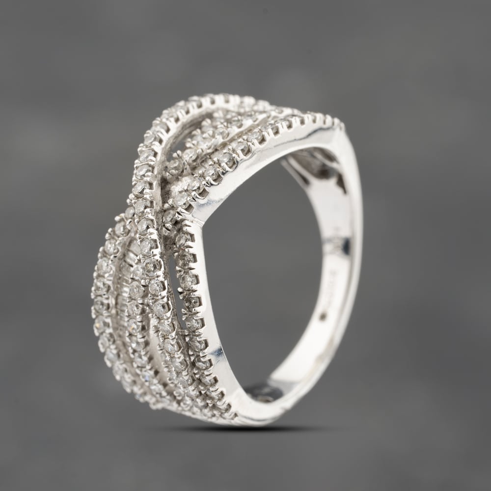 Pre-Owned 9ct White Gold 1.00ct Diamond 6 Row Crossover Ring 43121316