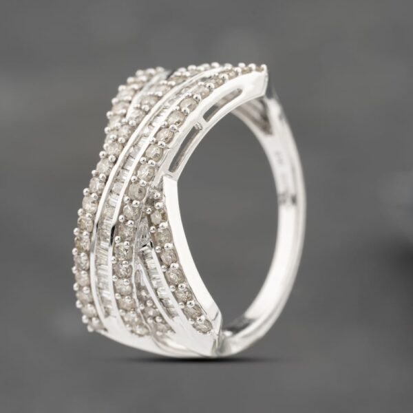 Pre-Owned 9ct White Gold 1.00ct Diamond 6 Row Crossover Ring 43121317