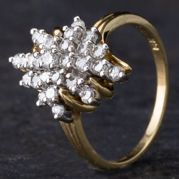 Pre-Owned 14ct Yellow Gold 0.70ct Brilliant Cut Diamond Fancy Spikey Design Cluster Ring 4312181