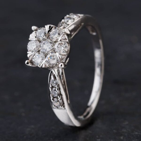Pre-Owned 18ct White Gold 0.66ct Brilliant Cut Diamond With Diamond Set Shoulders Cluster Ring 4312207