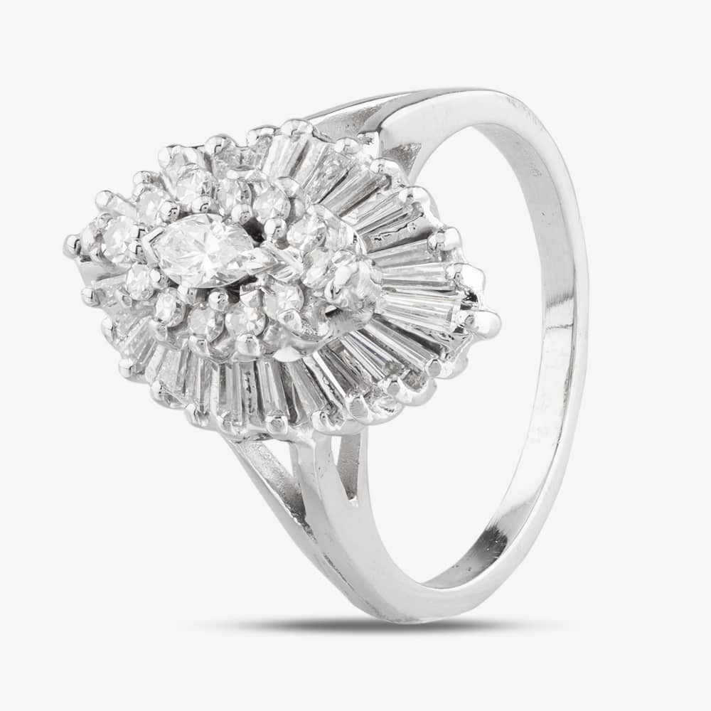 Pre-Owned 9ct White Gold Diamond Marquise Shape Cluster Ring 4312291