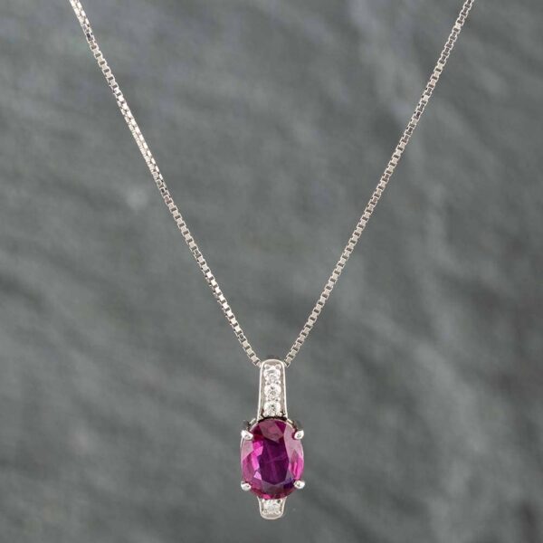 Pre-Owned Platinum Ruby & Brilliant Cut Diamond Oval Pendant & 16-18 Inch Box Chain 43141003
