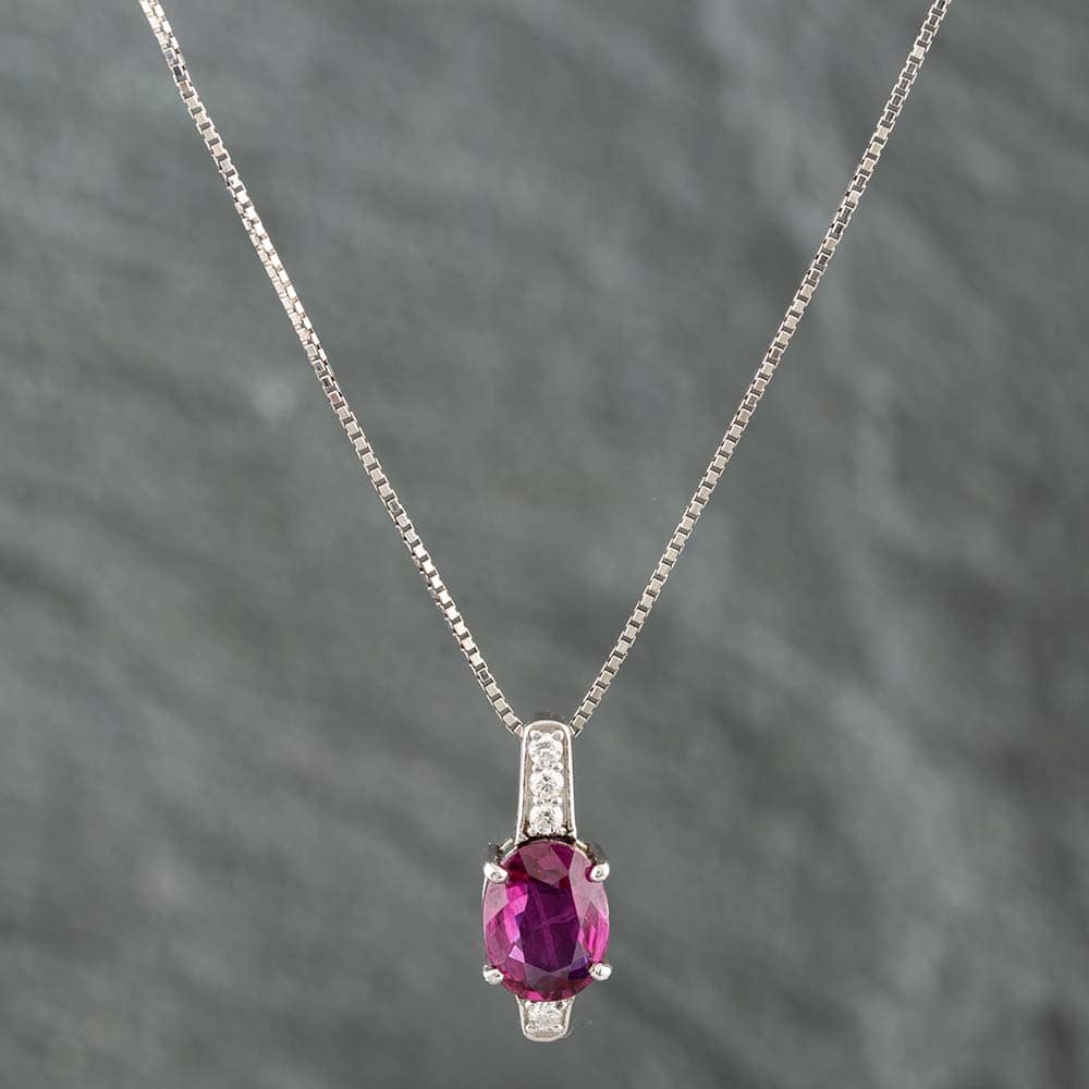Pre-Owned Platinum Ruby & Brilliant Cut Diamond Oval Pendant & 16-18 Inch Box Chain 43141003
