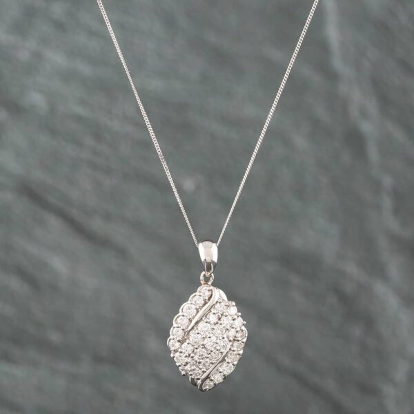 Pre-Owned Platinum 1.00ct Brilliant Cut Diamond Five Row Cluster Pendant & 18 Inch Curb Chain 43141045