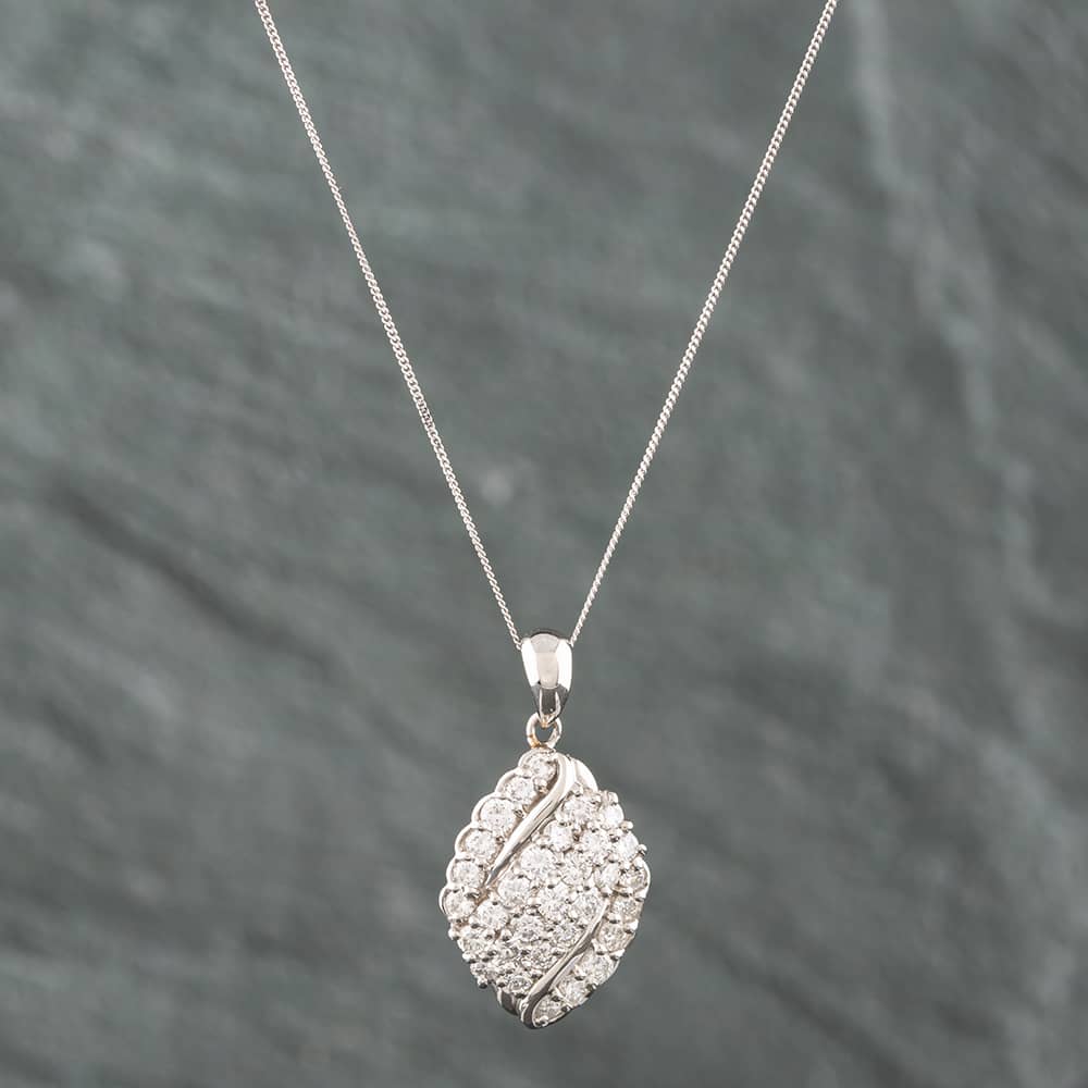 Pre-Owned Platinum 1.00ct Brilliant Cut Diamond Five Row Cluster Pendant & 18 Inch Curb Chain 43141045