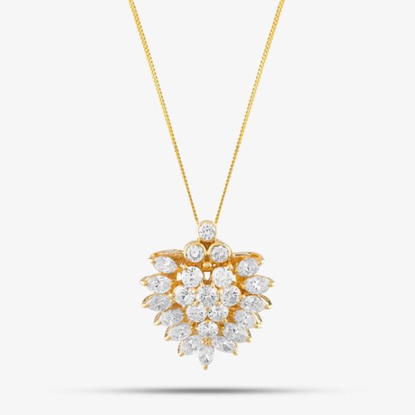 Pre-Owned 18ct Yellow Gold 2.93ct Brilliant & Pear Cut Diamond Cluster Pendant & 18 Inch Curb Chain 43141046