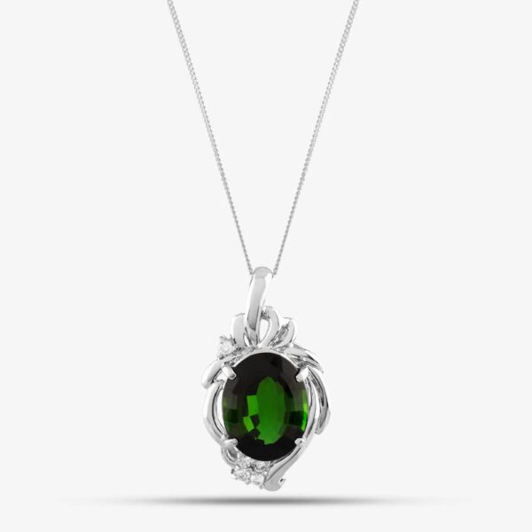 Pre-Owned Platinum 10.86ct Green Tourmaline & 0.17ct Brilliant Cut Diamond Large Oval Pendant & 18 Inch Curb Chain 43141049