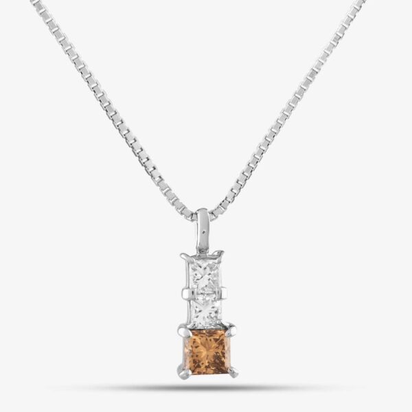 Pre-Owned Platinum 1.82ct Princess Cut Cognac Diamond Pendant & 16 Inch Box Chain 43141050