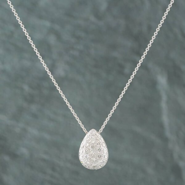 Pre-Owned 18ct White Gold 0.87ct Brilliant Cut Diamond Pear Shaped Pave Pendant & 16 Inch Trace Chain 43141060