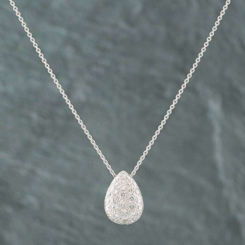Pre-Owned 18ct White Gold 0.87ct Brilliant Cut Diamond Pear Shaped Pave Pendant & 16 Inch Trace Chain 43141060