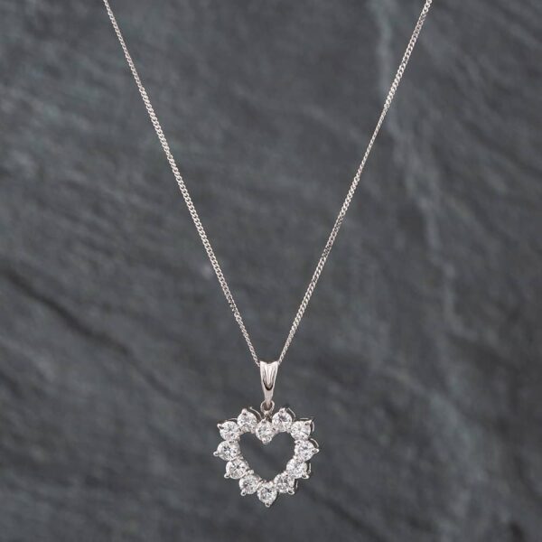 Pre-Owned Platinum 1.00ct Brilliant Cut Diamond Open Heart Pendant & 18 Inch Curb Chain 43141069