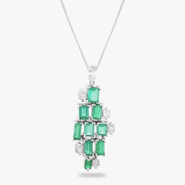 Pre-Owned Platinum Certificated 2.28ct Emerald & 0.54ct Brilliant Cut Diamond Pendant & 18 Inch Box Chain 43141074