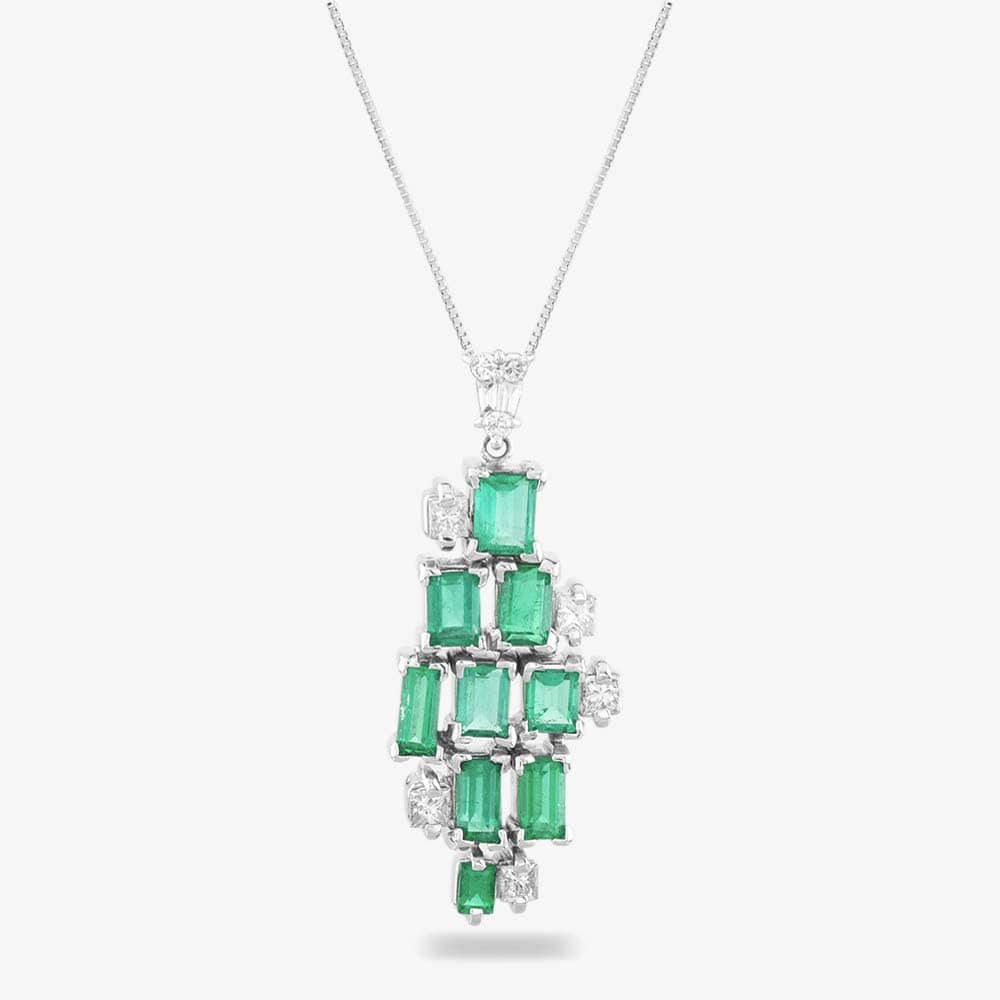 Pre-Owned Platinum Certificated 2.28ct Emerald & 0.54ct Brilliant Cut Diamond Pendant & 18 Inch Box Chain 43141074