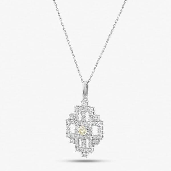 Pre-Owned Platinum 2.01ct Brilliant Cut Yellow & White Diamond Pendant & 18 Inch Curb Chain 43141077