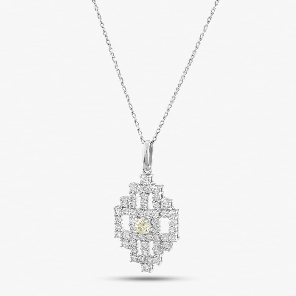 Pre-Owned Platinum 2.01ct Brilliant Cut Yellow & White Diamond Pendant & 18 Inch Curb Chain 43141077