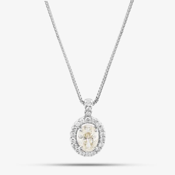Pre-Owned Platinum 1.30ct Brilliant Cut Diamond Oval Halo Cluster Pendant & 16-18 Inch Box Chain 43141116