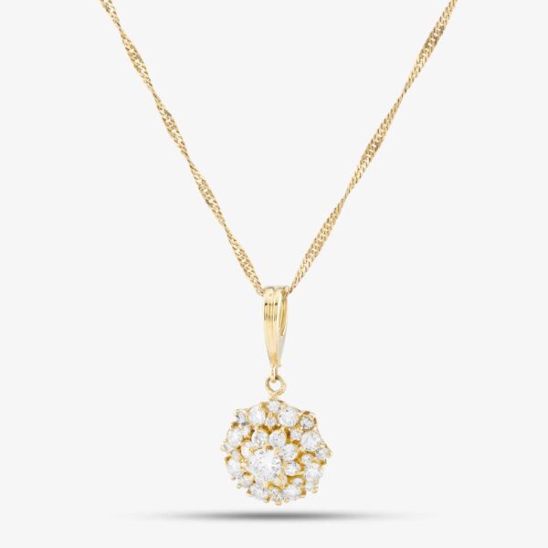 Pre-Owned 18ct Yellow Gold 1.52ct Brilliant Cut Diamond Multi Tier Cluster Pendant & 24 Inch Curb Chain 43141142