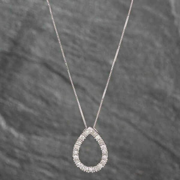 Pre-Owned 9ct White Gold 0.50ct Diamond Openwork Teardrop Pendant & 18 Inch Box Chain 43141166