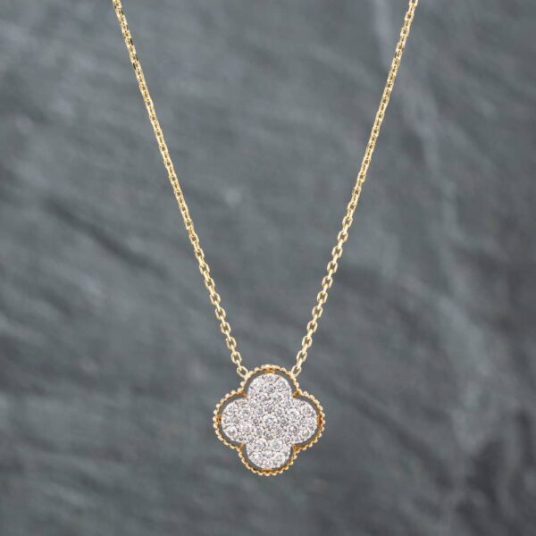 Pre-Owned 14ct Two Colour Gold Brilliant Cut Diamond Pave Pendant & 16-18 Inch Trace Chain 43141172
