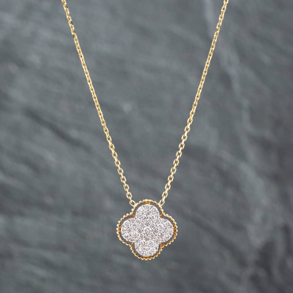 Pre-Owned 14ct Two Colour Gold Brilliant Cut Diamond Pave Pendant & 16-18 Inch Trace Chain 43141172