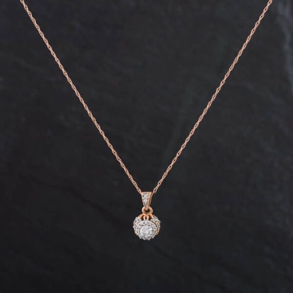 Pre-Owned 9ct Rose Gold 0.24ct Brilliant Cut Diamond Round Stone Set Pendant & 18 Inch Prince Of Wales Chain 4314120