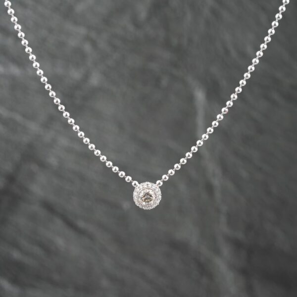 Pre-Owned 14ct White Gold 1.00ct Brilliant Cut Diamond Cluster 16 Inch Pendant Bead Necklet 43141218