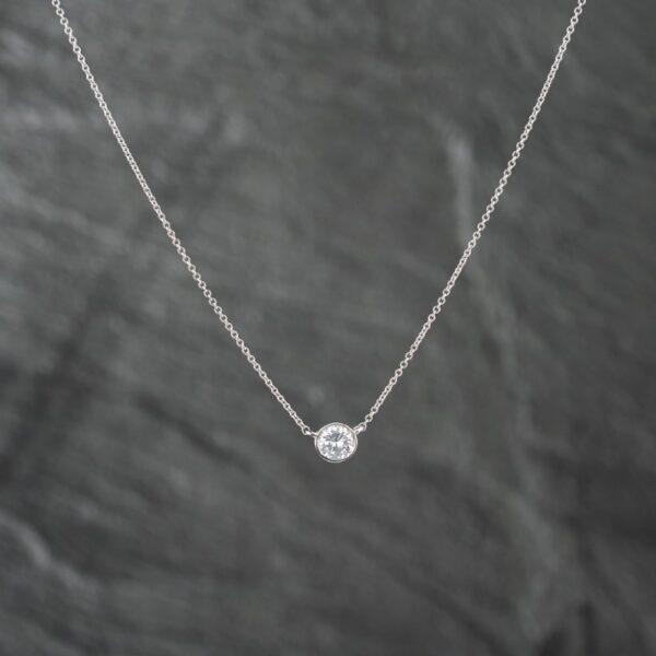 Pre-Owned 14ct White Gold 0.53ct Brilliant Cut Diamond Single Stone Rubover Set Pendant & 16-20 Inch Trace Chain 43141221
