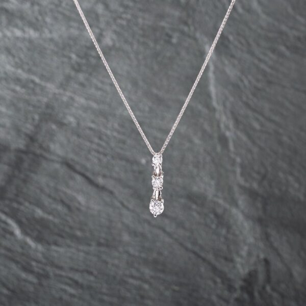 Pre-Owned 14ct White Gold 1.00ct Brilliant Cut Diamond Graduated Three Stone Pendant & 18 Inch Foxtail Chain 43141257