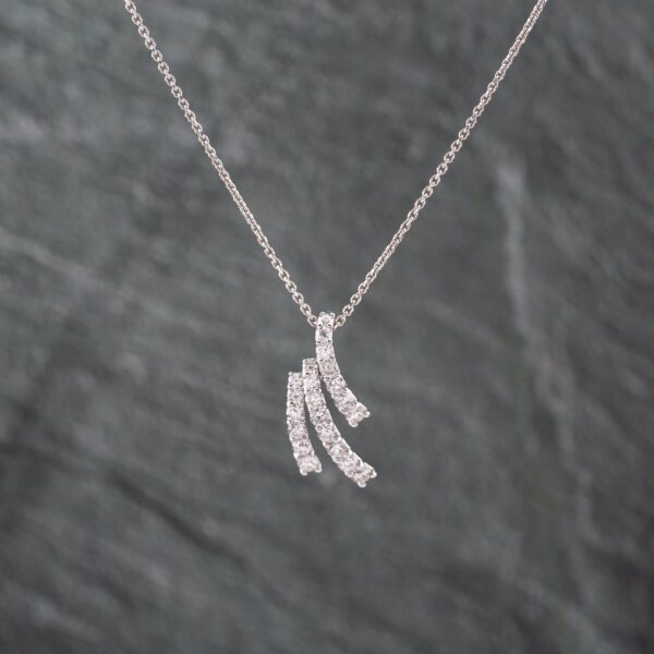 Pre-Owned 18ct White Gold 1.00ct Brilliant Cut Diamond 3 Bar Dropper Pendant & 16 Inch Trace Chain 43141260