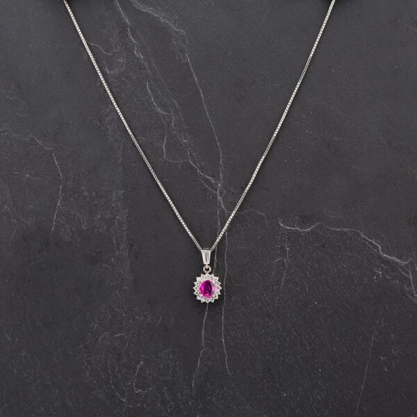 Pre-Owned Platinum Oval 1.41ct Ruby & Brilliant Cut 0.45ct Diamond Pendant & 16 Inch Box Chain 4314504