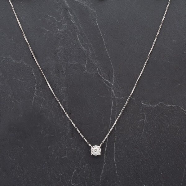 Pre-Owned 14ct White Gold 18" Round Brilliant Cut Diamond Cluster Pendant 4314534