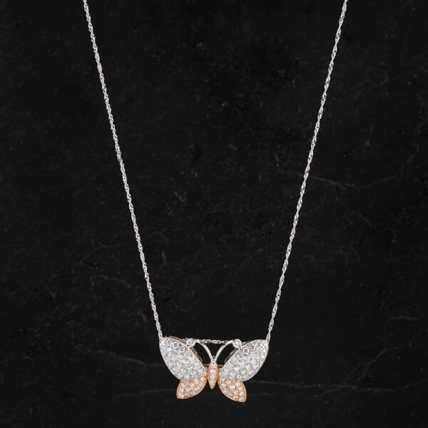 Pre-Owned 14ct Two Colour Gold Diamond Butterfly Pendant 4314551