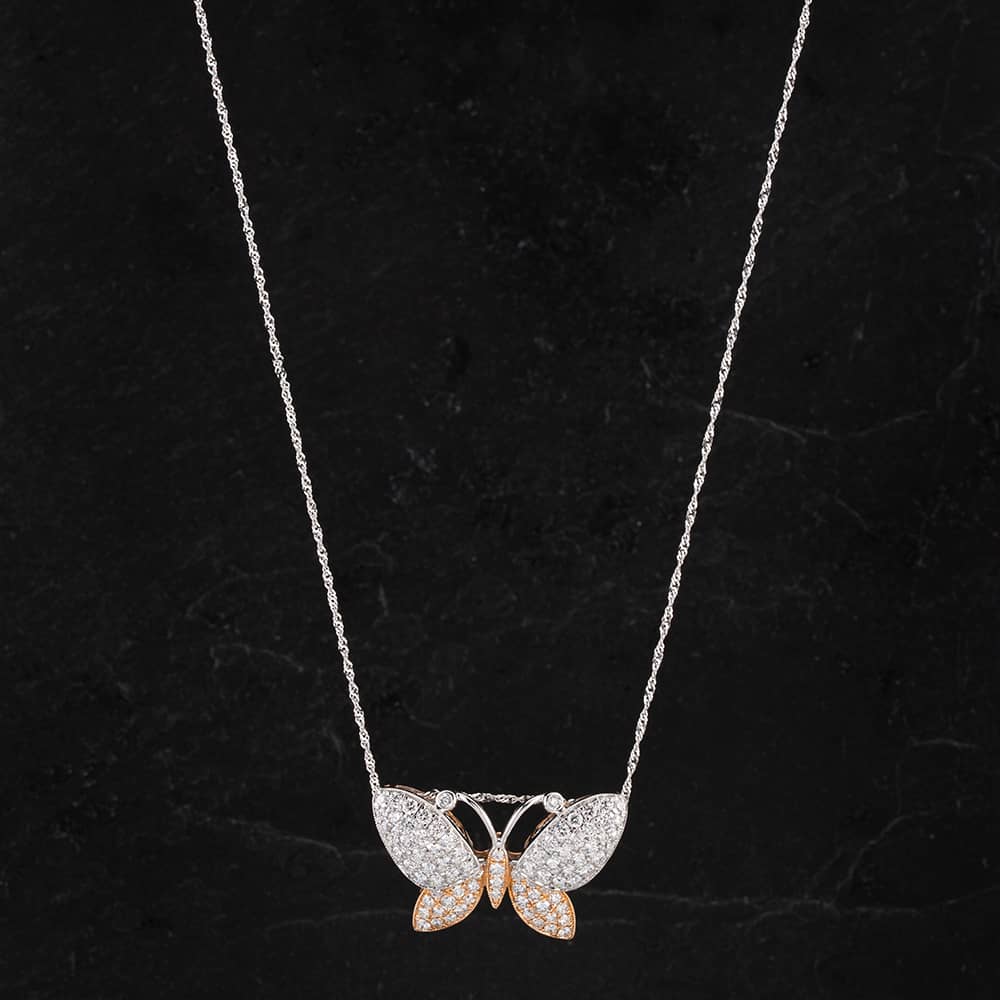 Pre-Owned 14ct Two Colour Gold Diamond Butterfly Pendant 4314551