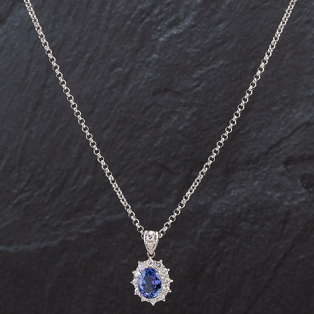 Pre-Owned Platinum Oval Sapphire and Brilliant Cut Diamond Pendant 4314602