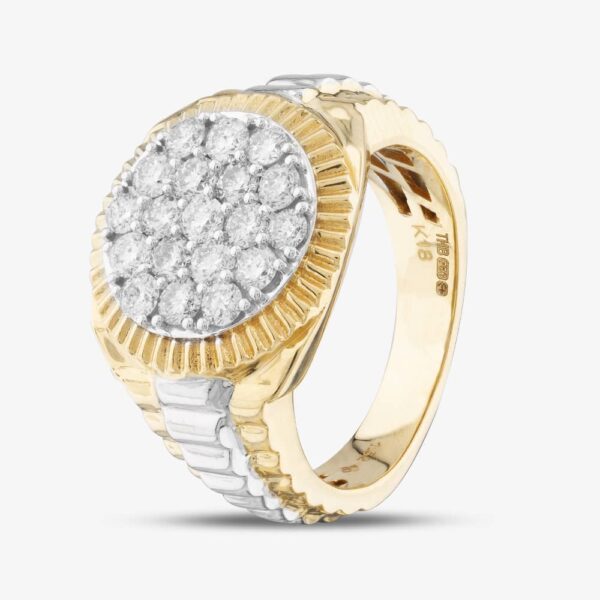Pre-Owned 18ct Two Colour Gold 1.52ct Brilliant Cut Diamond Round Pave Set Gents Signet Ring 43151009