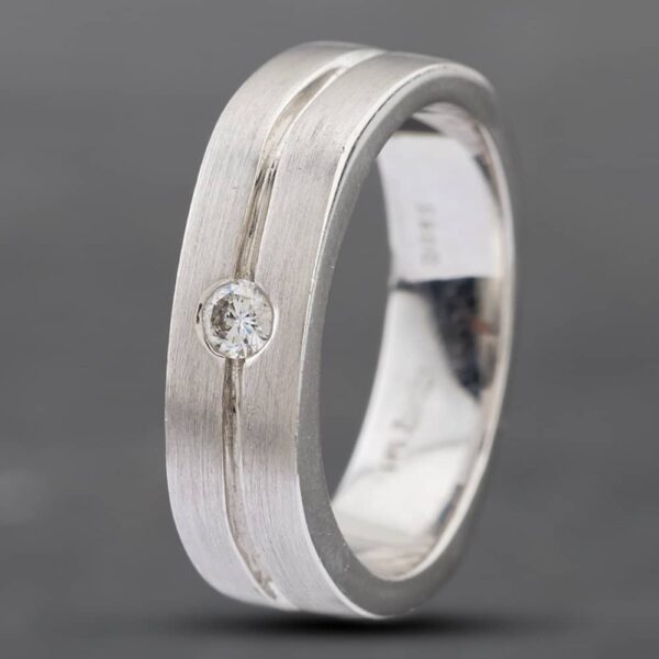 Pre-Owned 14ct White Gold 0.15ct Brilliant Cut Diamond Matt Finish Band Ring 43151015