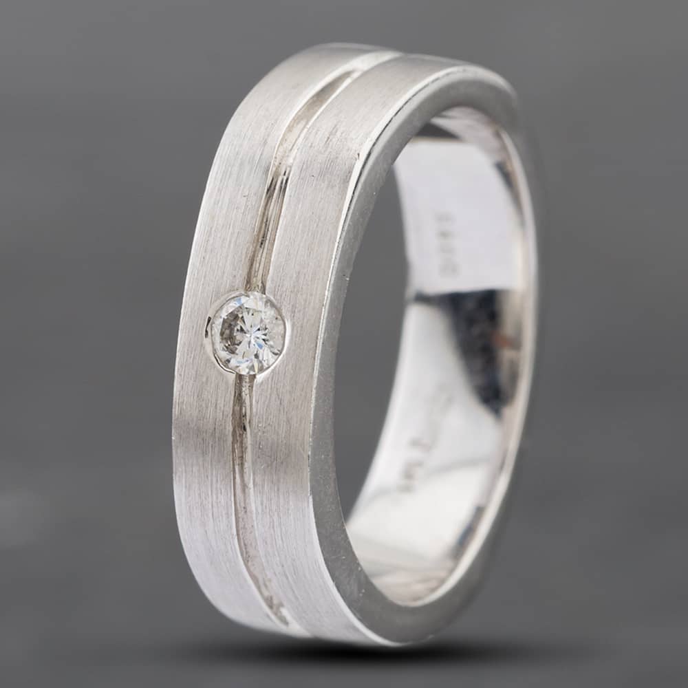 Pre-Owned 14ct White Gold 0.15ct Brilliant Cut Diamond Matt Finish Band Ring 43151015