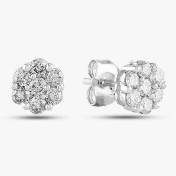 Pre-Owned 9ct White Gold 0.50ct Brilliant Cut Diamond Flower Cluster Stud Earrings 43170100