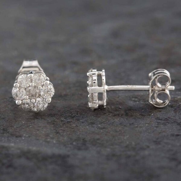 Pre-Owned 9ct White Gold 0.50ct Brilliant Cut Diamond Flower Cluster Stud Earrings 43170101